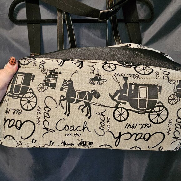 Coach black and tan fabric and shiny leather bag. - Picture 8 of 12